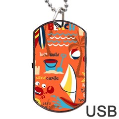 Seamless-pattern-vector-beach-holiday-theme-set Dog Tag Usb Flash (two Sides)