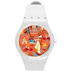 Seamless-pattern-vector-beach-holiday-theme-set Round Plastic Sport Watch (m) by Jancukart