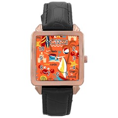 Seamless-pattern-vector-beach-holiday-theme-set Rose Gold Leather Watch 