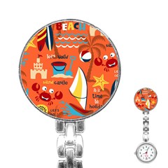 Seamless-pattern-vector-beach-holiday-theme-set Stainless Steel Nurses Watch