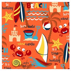 Seamless-pattern-vector-beach-holiday-theme-set Wooden Puzzle Square by Jancukart