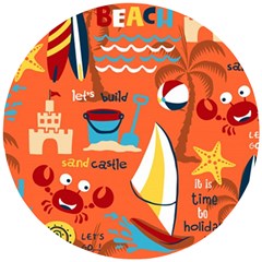 Seamless-pattern-vector-beach-holiday-theme-set Wooden Puzzle Round by Jancukart