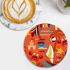 Seamless-pattern-vector-beach-holiday-theme-set Uv Print Round Tile Coaster by Jancukart