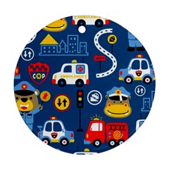 Seamless-pattern-vector-rescue-team-cartoon Ornament (round) by Jancukart