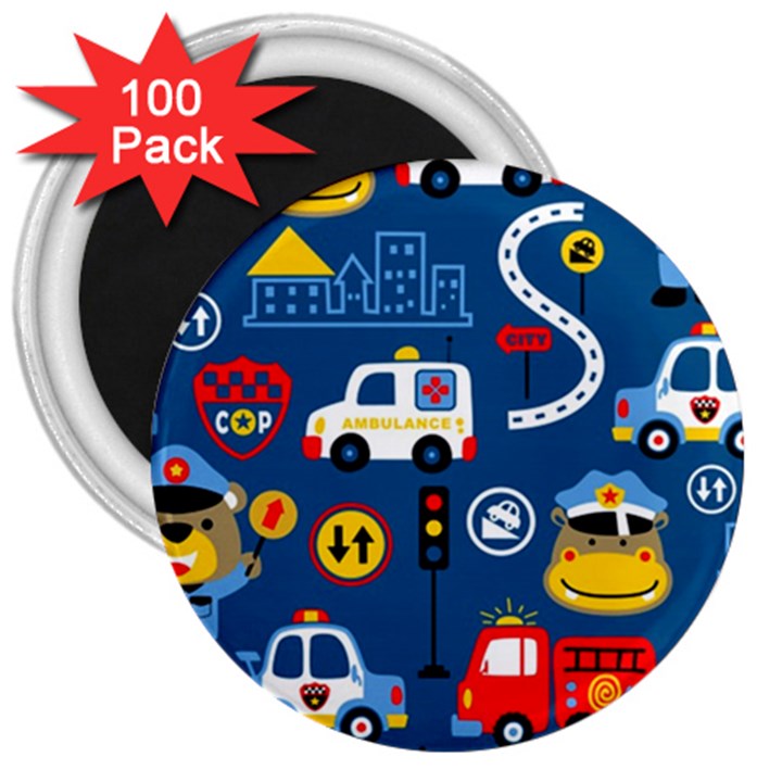 Seamless-pattern-vector-rescue-team-cartoon 3  Magnets (100 pack)