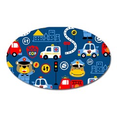 Seamless-pattern-vector-rescue-team-cartoon Oval Magnet by Jancukart