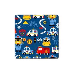 Seamless-pattern-vector-rescue-team-cartoon Square Magnet by Jancukart