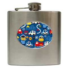 Seamless-pattern-vector-rescue-team-cartoon Hip Flask (6 Oz)