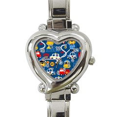 Seamless-pattern-vector-rescue-team-cartoon Heart Italian Charm Watch by Jancukart