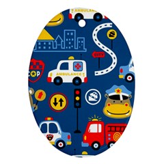 Seamless-pattern-vector-rescue-team-cartoon Oval Ornament (two Sides) by Jancukart