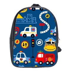 Seamless-pattern-vector-rescue-team-cartoon School Bag (xl)