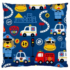 Seamless-pattern-vector-rescue-team-cartoon Large Flano Cushion Case (one Side)