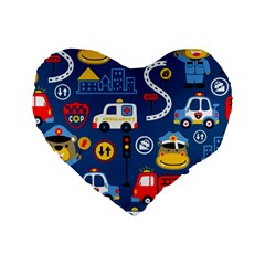 Seamless-pattern-vector-rescue-team-cartoon Standard 16  Premium Flano Heart Shape Cushions by Jancukart