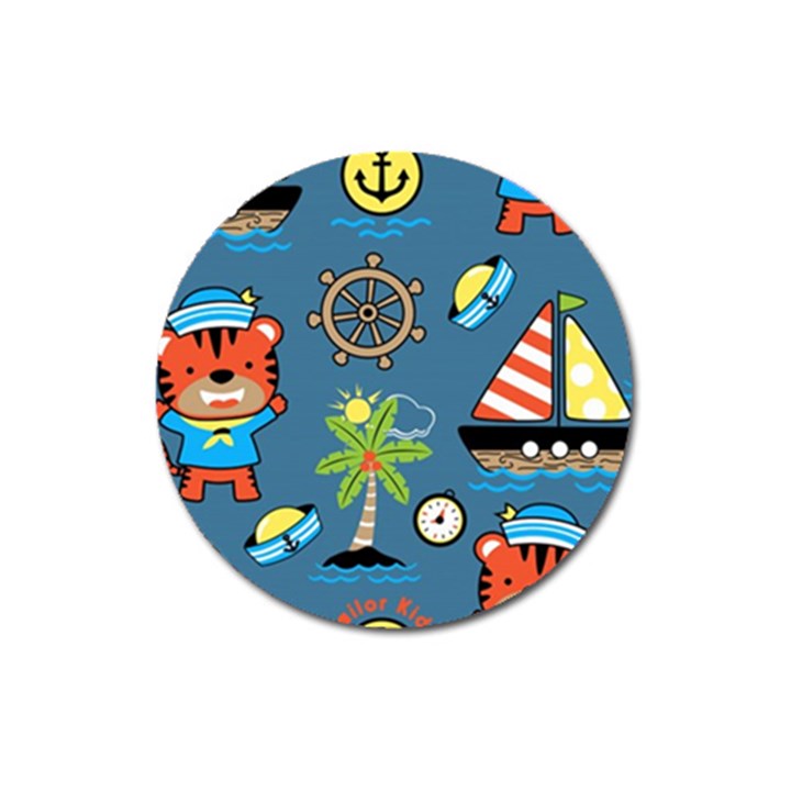 Seamless-pattern-with-sailing-cartoon Magnet 3  (Round)