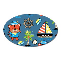 Seamless-pattern-with-sailing-cartoon Oval Magnet by Jancukart