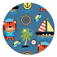 Seamless-pattern-with-sailing-cartoon Magnet 5  (round) by Jancukart