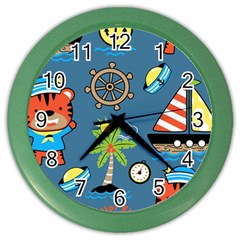 Seamless-pattern-with-sailing-cartoon Color Wall Clock