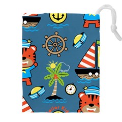 Seamless-pattern-with-sailing-cartoon Drawstring Pouch (5xl) by Jancukart