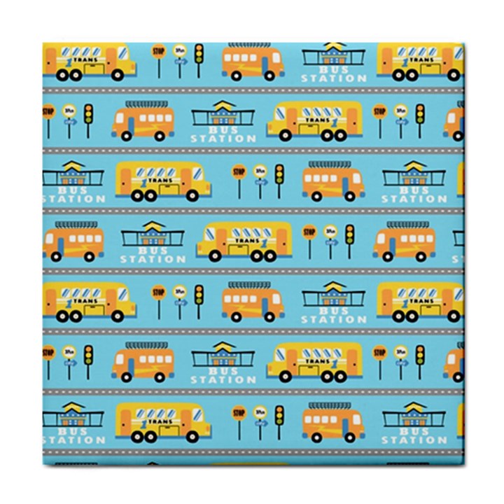 Buses-cartoon-pattern-vector Tile Coaster