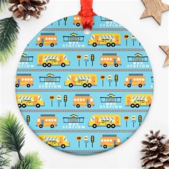 Buses-cartoon-pattern-vector Ornament (round)