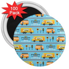 Buses-cartoon-pattern-vector 3  Magnets (100 Pack) by Jancukart