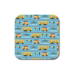 Buses-cartoon-pattern-vector Rubber Square Coaster (4 Pack) by Jancukart