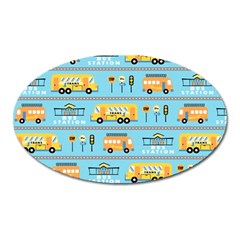 Buses-cartoon-pattern-vector Oval Magnet