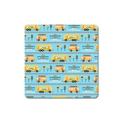 Buses-cartoon-pattern-vector Square Magnet