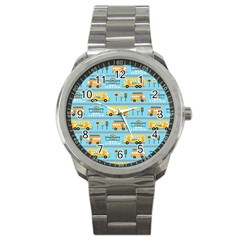 Buses-cartoon-pattern-vector Sport Metal Watch