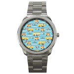 Buses-cartoon-pattern-vector Sport Metal Watch Front