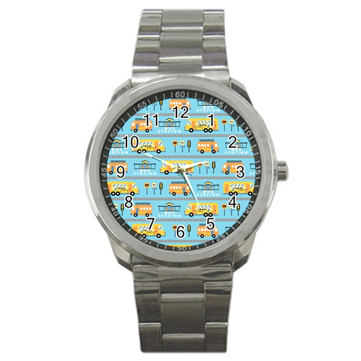 Buses-cartoon-pattern-vector Sport Metal Watch