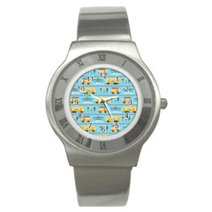 Buses-cartoon-pattern-vector Stainless Steel Watch by Jancukart