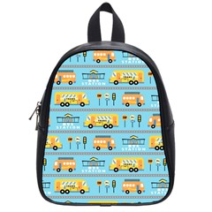 Buses-cartoon-pattern-vector School Bag (small) by Jancukart