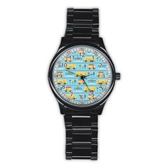 Buses-cartoon-pattern-vector Stainless Steel Round Watch by Jancukart