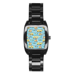 Buses-cartoon-pattern-vector Stainless Steel Barrel Watch by Jancukart