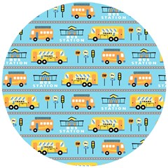 Buses-cartoon-pattern-vector Wooden Puzzle Round