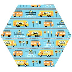 Buses-cartoon-pattern-vector Wooden Puzzle Hexagon by Jancukart