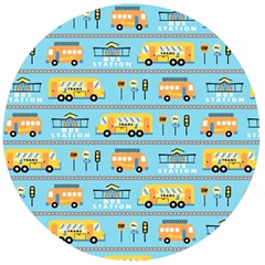 Buses-cartoon-pattern-vector Wooden Bottle Opener (round) by Jancukart