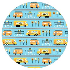 Buses-cartoon-pattern-vector Round Trivet by Jancukart