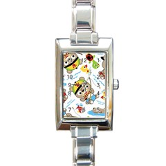 Vector-seamless-pattern-cute-fishing-animals-cartoon Rectangle Italian Charm Watch