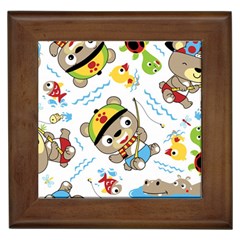 Vector-seamless-pattern-cute-fishing-animals-cartoon Framed Tile by Jancukart