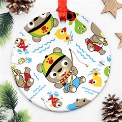 Vector-seamless-pattern-cute-fishing-animals-cartoon Ornament (round) by Jancukart