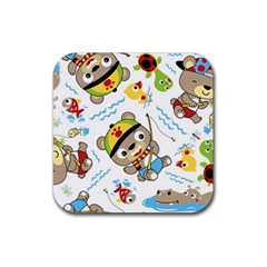 Vector-seamless-pattern-cute-fishing-animals-cartoon Rubber Coaster (square) by Jancukart