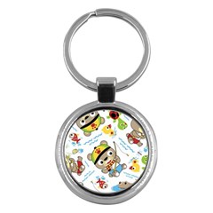 Vector-seamless-pattern-cute-fishing-animals-cartoon Key Chain (round)