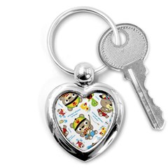 Vector-seamless-pattern-cute-fishing-animals-cartoon Key Chain (heart)