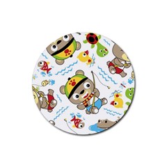 Vector-seamless-pattern-cute-fishing-animals-cartoon Rubber Coaster (round)