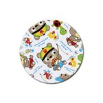 Vector-seamless-pattern-cute-fishing-animals-cartoon Rubber Coaster (Round) Front