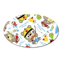 Vector-seamless-pattern-cute-fishing-animals-cartoon Oval Magnet