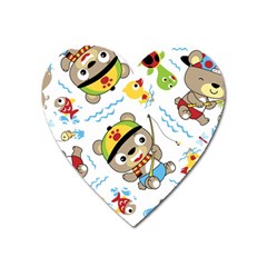 Vector-seamless-pattern-cute-fishing-animals-cartoon Heart Magnet