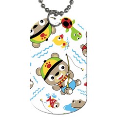 Vector-seamless-pattern-cute-fishing-animals-cartoon Dog Tag (one Side)